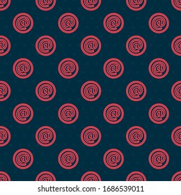 Icono de la línea roja Correo y correo electrónico aislado sin problemas en el fondo negro. Símbolo de sobres e-mail. Signo de mensaje de correo electrónico. Ilustración vectorial