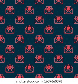 Red line Mail and e-mail icon isolated seamless pattern on black background. Envelope symbol e-mail. Email message sign.  Vector Illustration