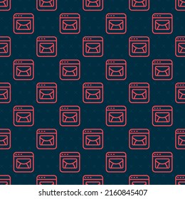 Icono de correo de línea roja e icono de correo electrónico aislado sin problemas en el fondo negro. Correo electrónico con símbolo de sobres. Señal de mensaje de correo electrónico.  Vector