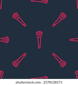 Red line Makeup brush icon isolated seamless pattern on black background.  Vector