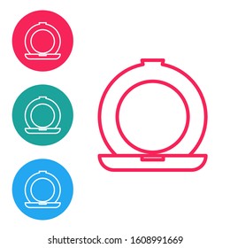 Red line Makeup powder with mirror icon isolated on white background. Set icons in circle buttons. Vector Illustration