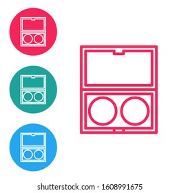 Red line Makeup powder with mirror icon isolated on white background. Set icons in circle buttons. Vector Illustration