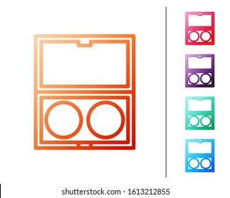 Red line Makeup powder with mirror icon isolated on white background. Set color icons. Vector Illustration