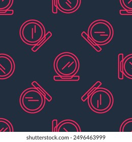 Red line Makeup powder with mirror icon isolated seamless pattern on black background.  Vector