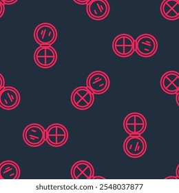 Red line Makeup powder with mirror icon isolated seamless pattern on black background.  Vector