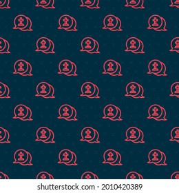 Red line Man graves funeral sorrow icon isolated seamless pattern on black background. The emotion of grief, sadness, sorrow, death.  Vector