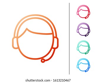 Red line Man with a headset icon isolated on white background. Support operator in touch. Concept for call center, client support service. Set color icons. Vector Illustration