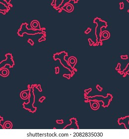 Red Line Map Of Italy Icon Isolated Seamless Pattern On Black Background.  Vector