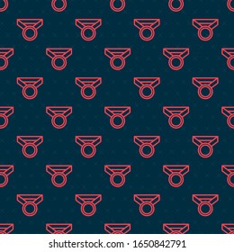 Red line Medal icon isolated seamless pattern on black background. Winner symbol.  Vector Illustration