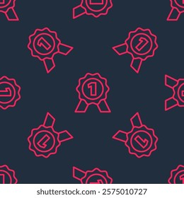 Red line Medal icon isolated seamless pattern on black background. Winner symbol.  Vector