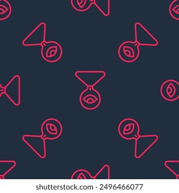 Red line Medallion on a chain with eye icon isolated seamless pattern on black background. Magic amulet with eye.  Vector