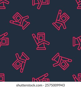 Red line Medical dental chair icon isolated seamless pattern on black background. Dentist chair.  Vector