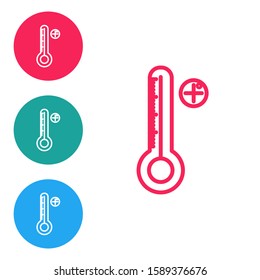 Red line Medical digital thermometer for medical examination icon isolated on white background. Set icons in circle buttons. Vector Illustration