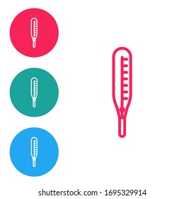 Red line Medical thermometer for medical examination icon isolated on white background. Set icons in circle buttons. Vector Illustration