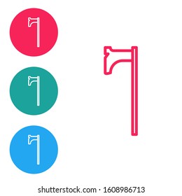 Red line Medieval axe icon isolated on white background. Battle axe, executioner axe. Medieval weapon. Set icons in circle buttons. Vector Illustration