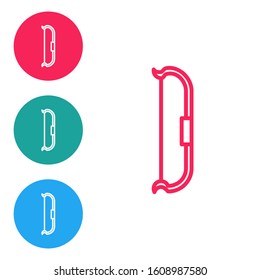 Red line Medieval bow icon isolated on white background. Medieval weapon. Set icons in circle buttons. Vector Illustration