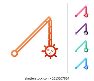 Red line Medieval chained mace ball icon isolated on white background. Medieval weapon. Set color icons. Vector Illustration