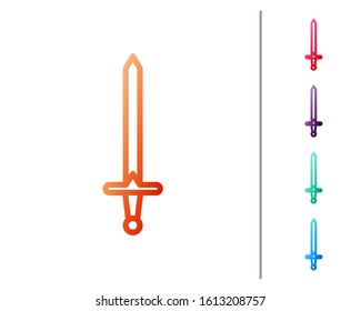 Red line Medieval sword icon isolated on white background. Medieval weapon. Set color icons. Vector Illustration