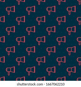 Red line Megaphone icon isolated seamless pattern on black background. Speaker sign.  Vector Illustration