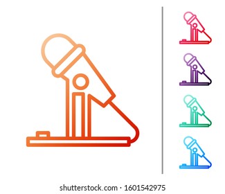 Red line Microphone icon isolated on white background. On air radio mic microphone. Speaker sign. Set color icons. Vector Illustration