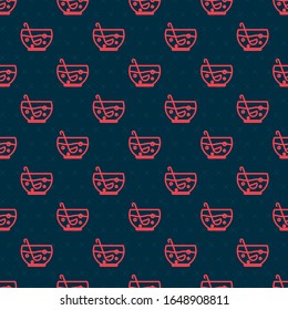 Red line Mixed punch with fresh fruits in bowl icon isolated seamless pattern on black background.  Vector Illustration