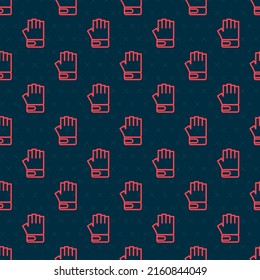 Red line MMA glove icon isolated seamless pattern on black background. Sports accessory fighters. Warrior gloves.  Vector