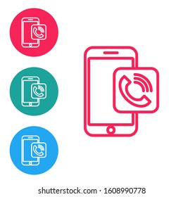 Red line Mobile phone call icon isolated on white background. Set icons in circle buttons. Vector Illustration