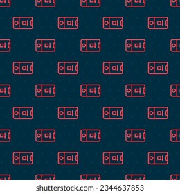 Red line Mobile phone with record frame camera icon isolated seamless pattern on black background. Mobile app application. Photo and video shooting.  Vector