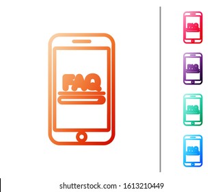 Red line Mobile phone with text FAQ information icon isolated on white background. Frequently asked questions. Set color icons. Vector Illustration