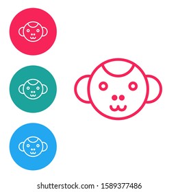 Red line Monkey zodiac sign icon isolated on white background. Astrological horoscope collection. Set icons in circle buttons. Vector Illustration