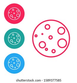 Red line Moon icon isolated on white background. Set icons in circle buttons. Vector Illustration
