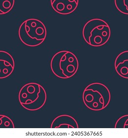 Red line Moon phases icon isolated seamless pattern on black background.  Vector