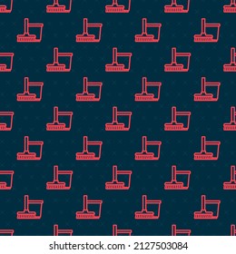 Red line Mop and bucket icon isolated seamless pattern on black background. Cleaning service concept.  Vector