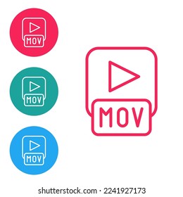 Red line MOV file document. Download mov button icon isolated on white background. MOV file symbol. Audio and video collection. Set icons in circle buttons. Vector