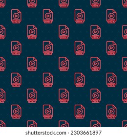 Red line MOV file document. Download mov button icon isolated seamless pattern on black background. MOV file symbol. Audio and video collection.  Vector