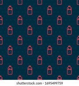 Red line Mulled wine with ingredients icon isolated seamless pattern on black background. Cinnamon stick, clove, lemon slice.  Vector Illustration