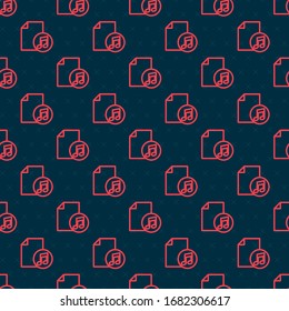 Red line Music book with note icon isolated seamless pattern on black background. Music sheet with note stave. Notebook for musical notes.  Vector Illustration