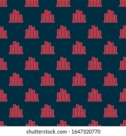 Icono del ecualizador de música de línea roja aislado con un patrón sin fisuras en el fondo negro. Ola sonora. Tecnología de ecualizador digital de audio, panel de consola, musical de pulso.  Ilustración vectorial