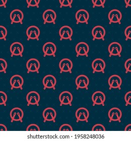 Red line Musical instrument drum and drum sticks icon isolated seamless pattern on black background.  Vector