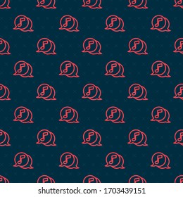Red line Musical note in speech bubble icon isolated seamless pattern on black background. Music and sound concept.  Vector Illustration