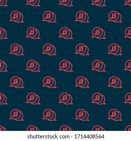 Red line Musical note in speech bubble icon isolated seamless pattern on black background. Music and sound concept.  Vector Illustration
