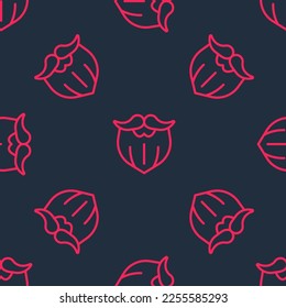 Red line Mustache and beard icon isolated seamless pattern on black background. Barbershop symbol. Facial hair style.  Vector