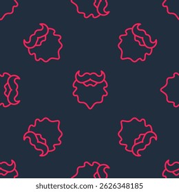 Red line Mustache and beard icon isolated seamless pattern on black background. Barbershop symbol. Facial hair style.  Vector