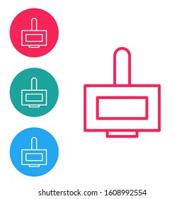 Red line Nail polish bottle icon isolated on white background. Set icons in circle buttons. Vector Illustration