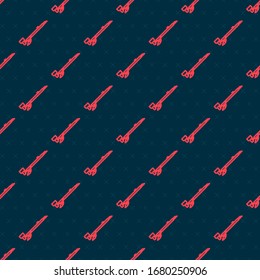 Red line Native American indian smoking pipe icon isolated seamless pattern on black background.  Vector Illustration
