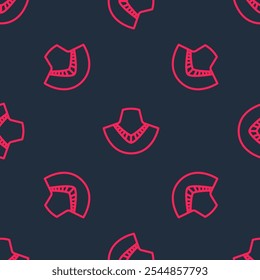 Red line Necklace on mannequin icon isolated seamless pattern on black background.  Vector