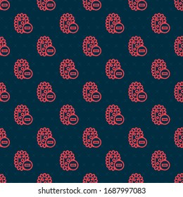 Red line Negative virus icon isolated seamless pattern on black background. Corona virus 2019-nCoV. Bacteria and germs, cell cancer, microbe, fungi.  Vector Illustration