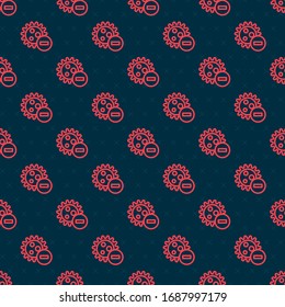 Red line Negative virus icon isolated seamless pattern on black background. Corona virus 2019-nCoV. Bacteria and germs, cell cancer, microbe, fungi.  Vector Illustration
