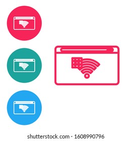 Red line No Internet connection icon isolated on white background. No wireless wifi or sign for remote internet access. Set icons in circle buttons. Vector Illustration