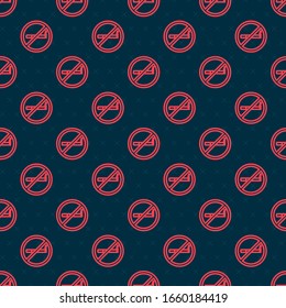 Red line No Smoking icon isolated seamless pattern on black background. Cigarette symbol.  Vector Illustration